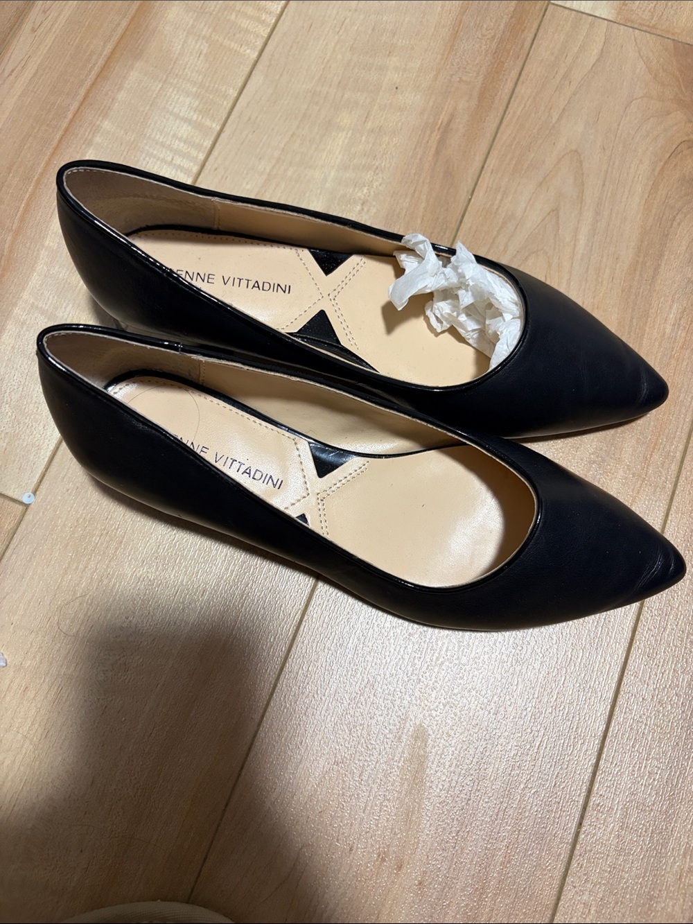Adrienne Vittadini Black Pointed Toe Ballet Flats